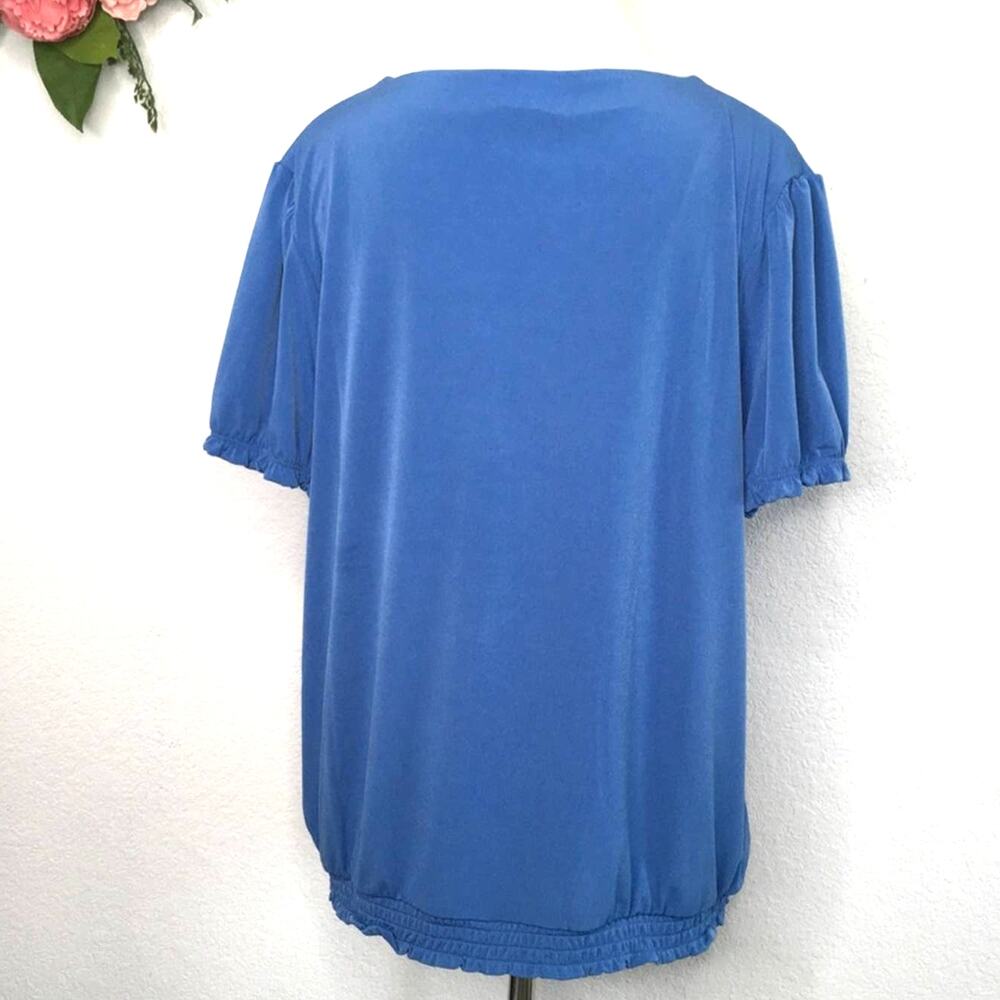 NEW Catherine Malandrino blue blouse blue cap sleeve top M - Picture 3 of 7